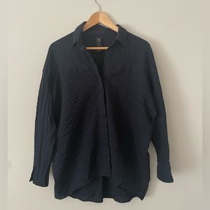 Zero + Maria Cornejo Navy Blue Crinkle Cotton Blend Oversized Shirt Top 6